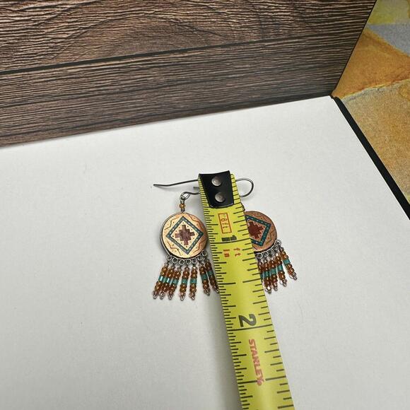 Native American Indigenous Style Dreamcatcher Dangle Drop Pierced Earrings - Picture 2 of 7